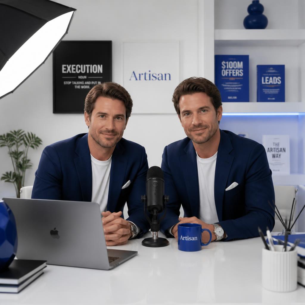 Entrepreneurs AI Twin in a Podcast studio setting